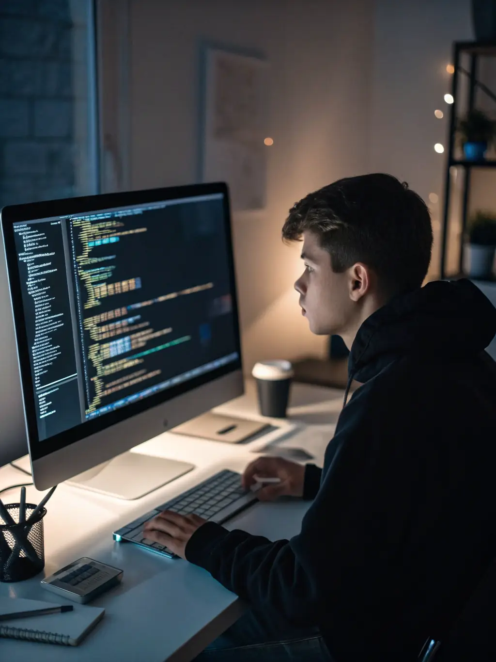 A software developer coding a custom application interface with multiple dashboards and modules, showcasing C-Suite Pro's software development capabilities.